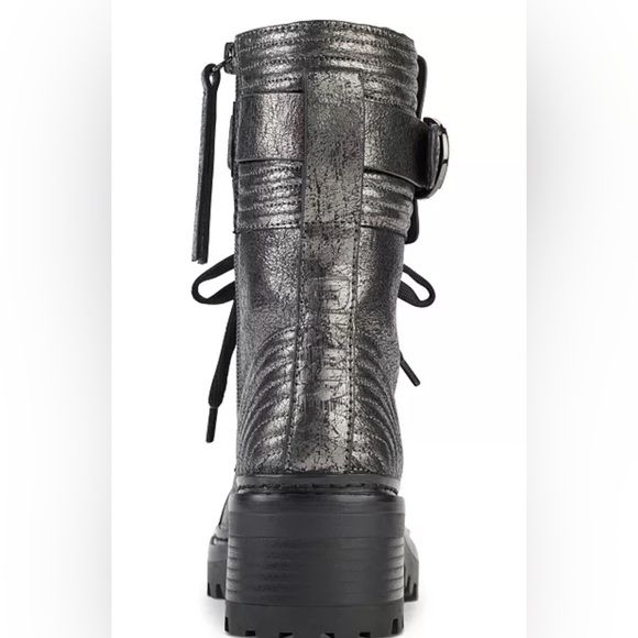 💚💜💚🌼NEW DKNY Women's Basia Buckled Quilted Lug Sole Combat Boots Gunmetal - Picture 3 of 5